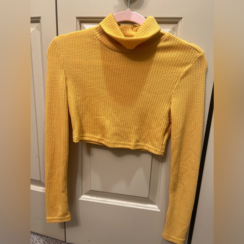 SHEIN turtle neck crop top in yellow